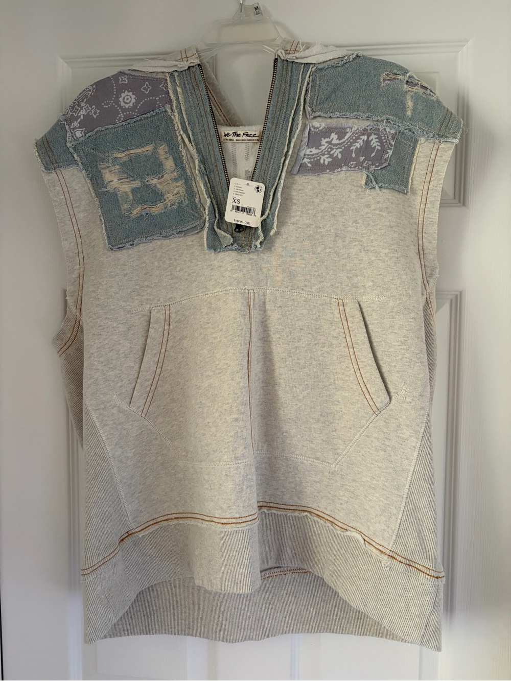 Sleeveless Patchwork Pullover Hooded Vest - Light Gray Free People